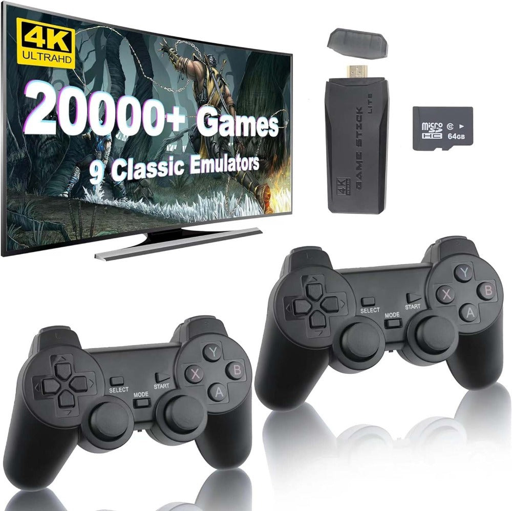 M8 Portable Mini Game Console – Plug & Play with 2 Wireless Controllers & 64GB SD Card, HDTV Output