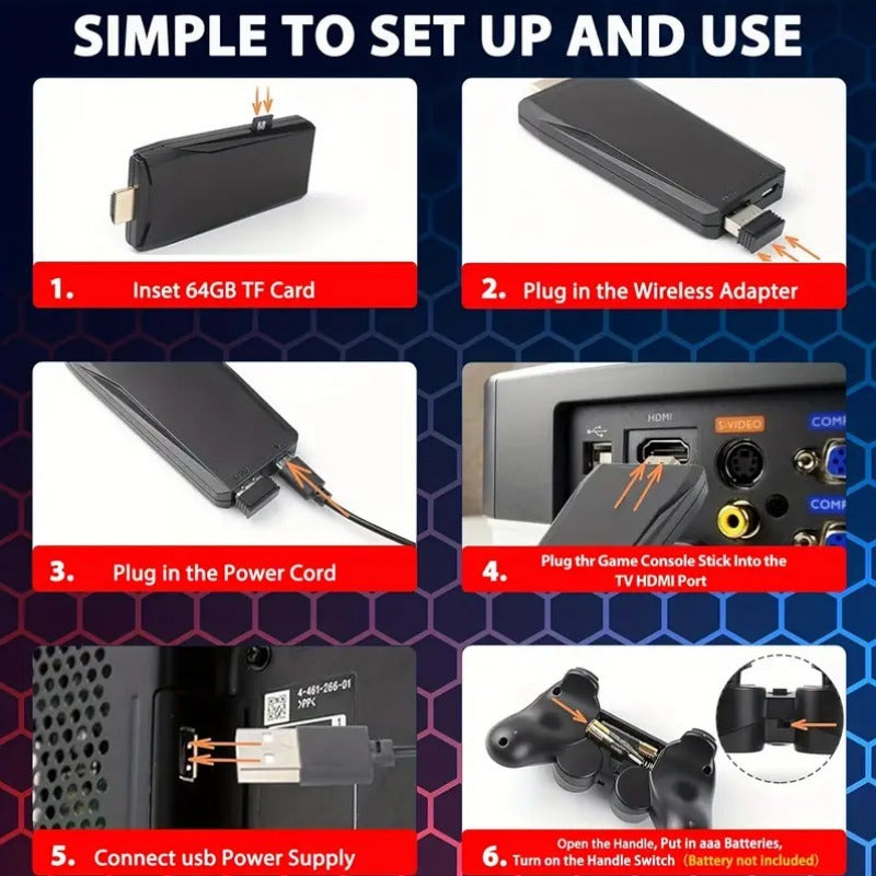 M8 Portable Mini Game Console – Plug & Play with 2 Wireless Controllers & 64GB SD Card, HDTV Output
