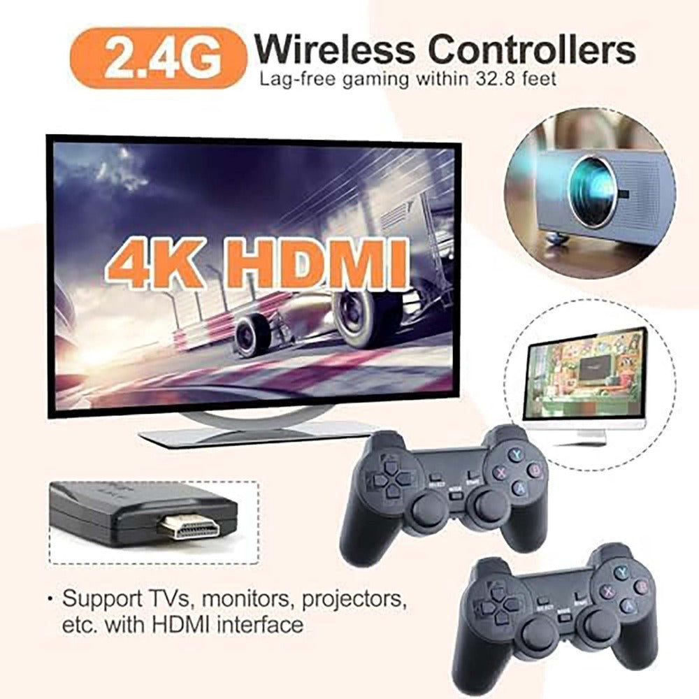 M8 Portable Mini Game Console – Plug & Play with 2 Wireless Controllers & 64GB SD Card, HDTV Output