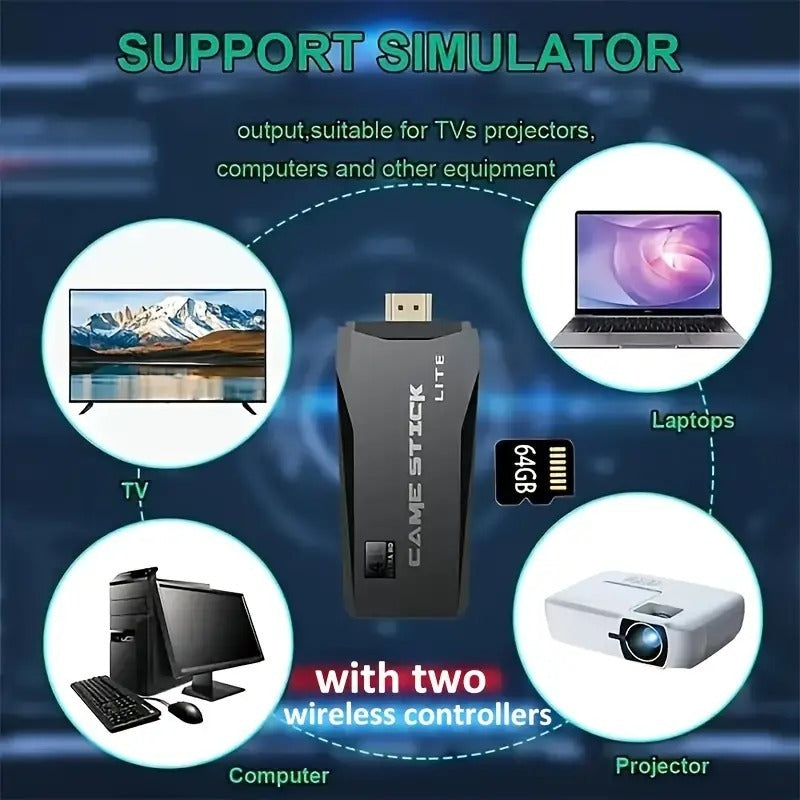 M8 Portable Mini Game Console – Plug & Play with 2 Wireless Controllers & 64GB SD Card, HDTV Output
