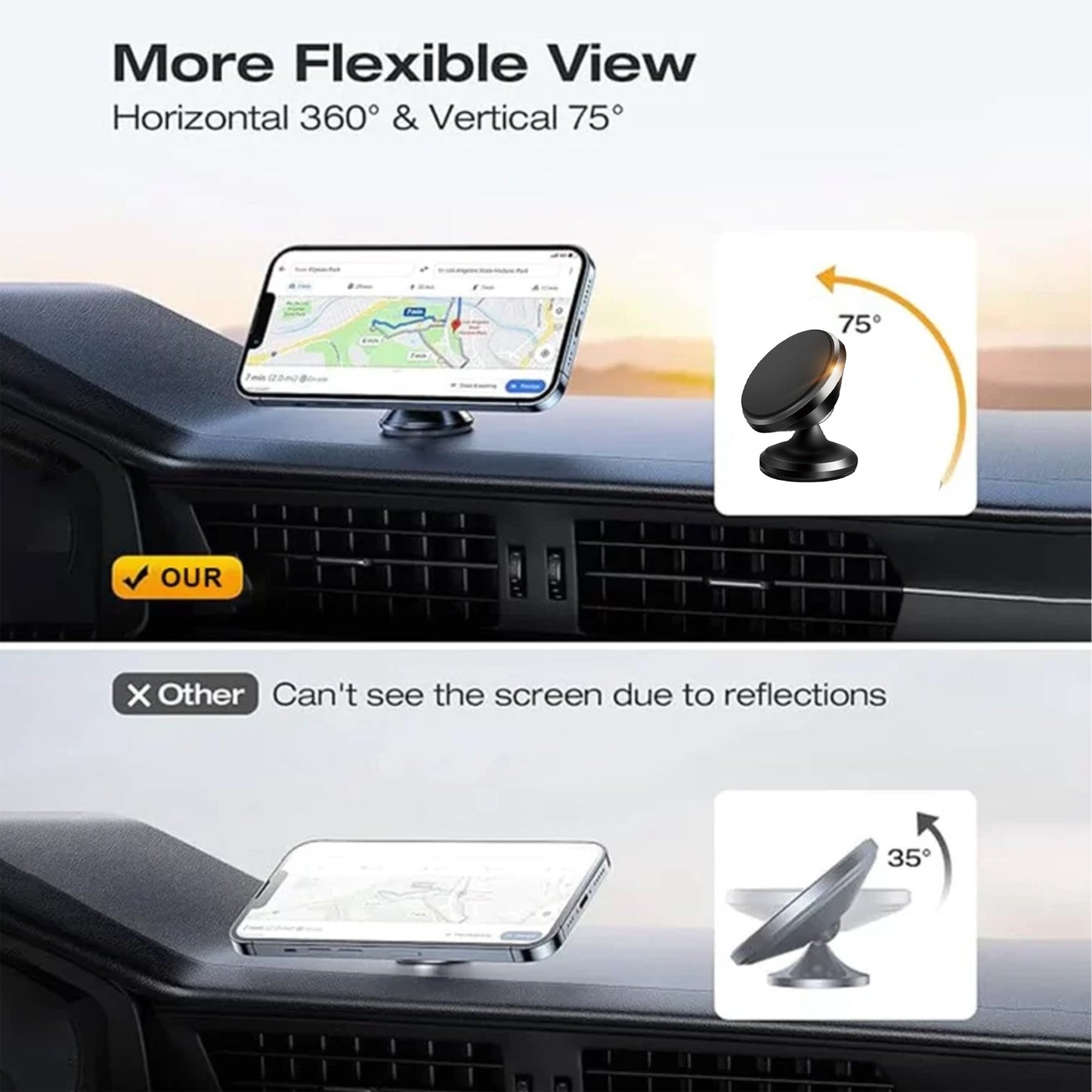 Rayhong Magnetic Folding Car Phone Stand | 360° Rotating Dashboard Mount