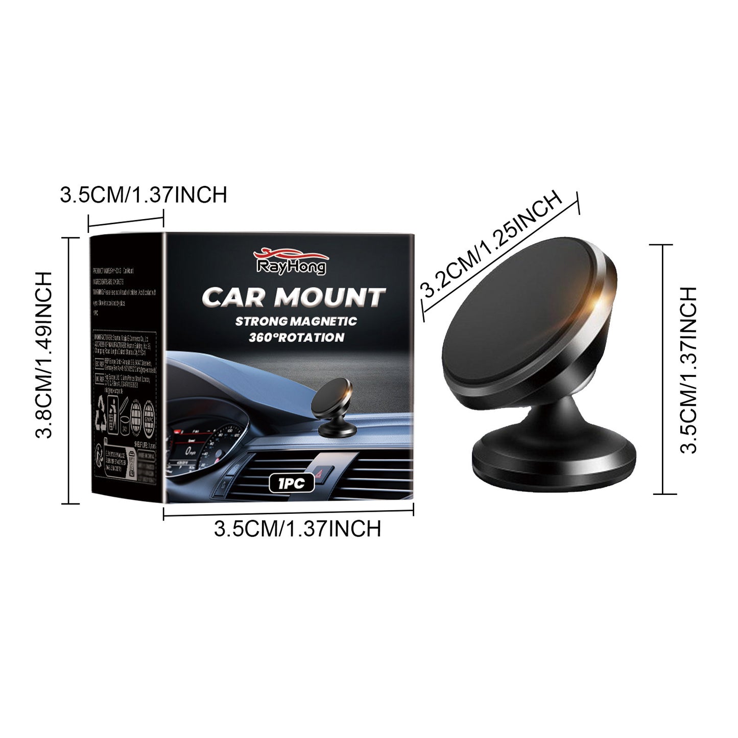Rayhong Magnetic Folding Car Phone Stand | 360° Rotating Dashboard Mount