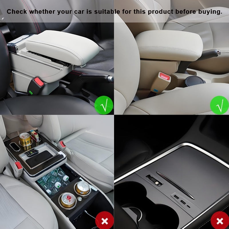 Car Armrest Box Booster Pad with Side Storage Bag | Reinforced Comfort Cushion