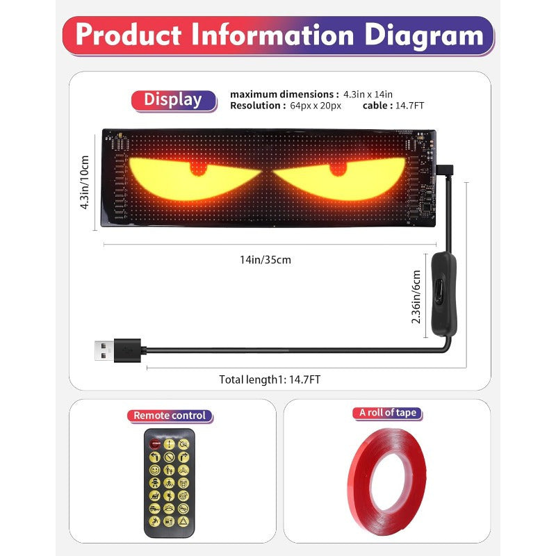 14" Programmable Pixel LED Panel | Preloaded Animations & Scrolling Display for Events, Parties & Transportation