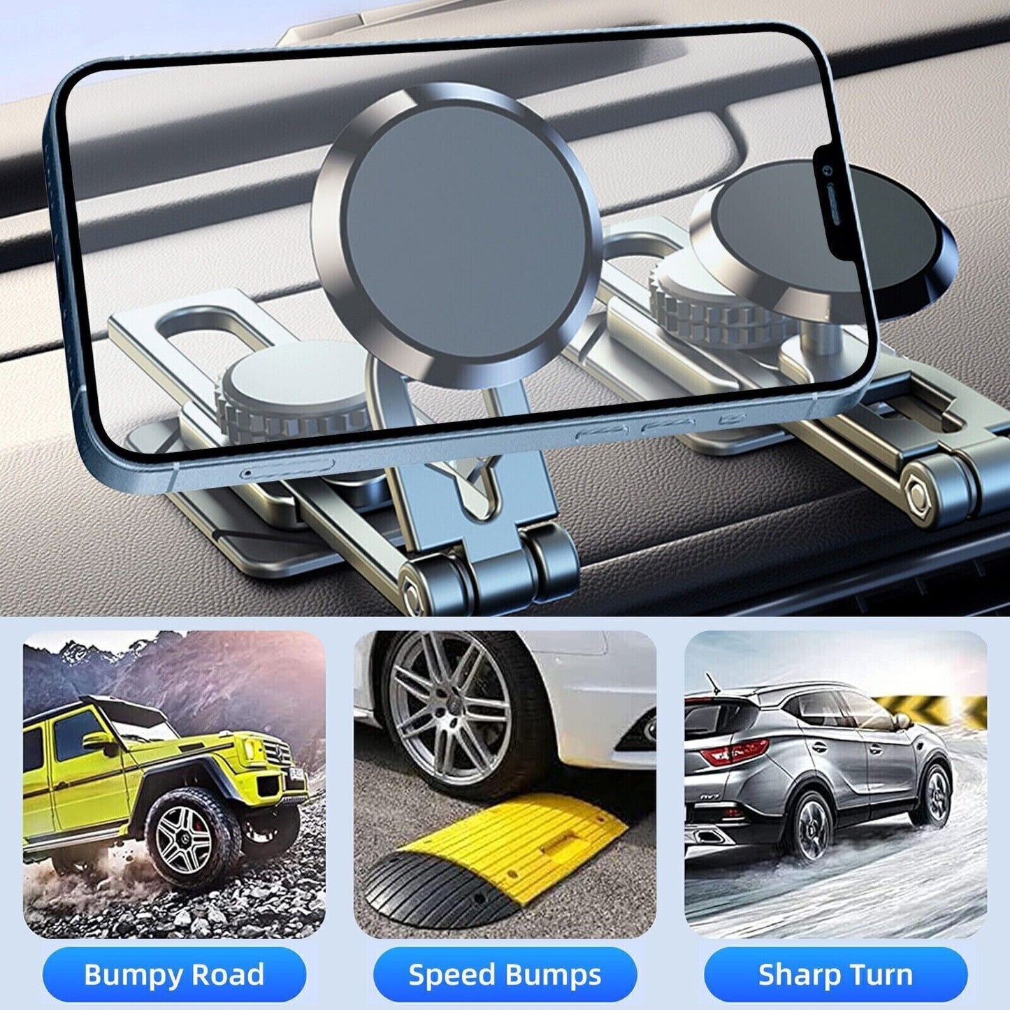 Universal 360° Magnetic Car Dashboard Phone Holder | Foldable Aluminum Alloy Mount