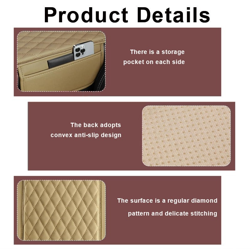 Car Armrest Box Booster Pad with Side Storage Bag | Reinforced Comfort Cushion