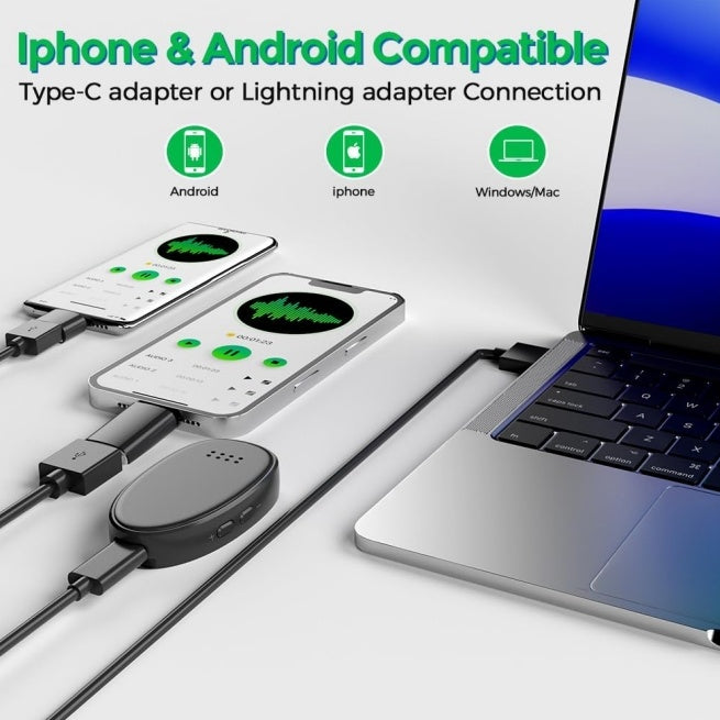 Mini Magnetic Voice Recorder | Built-In Speaker, 22H Recording, USB-C