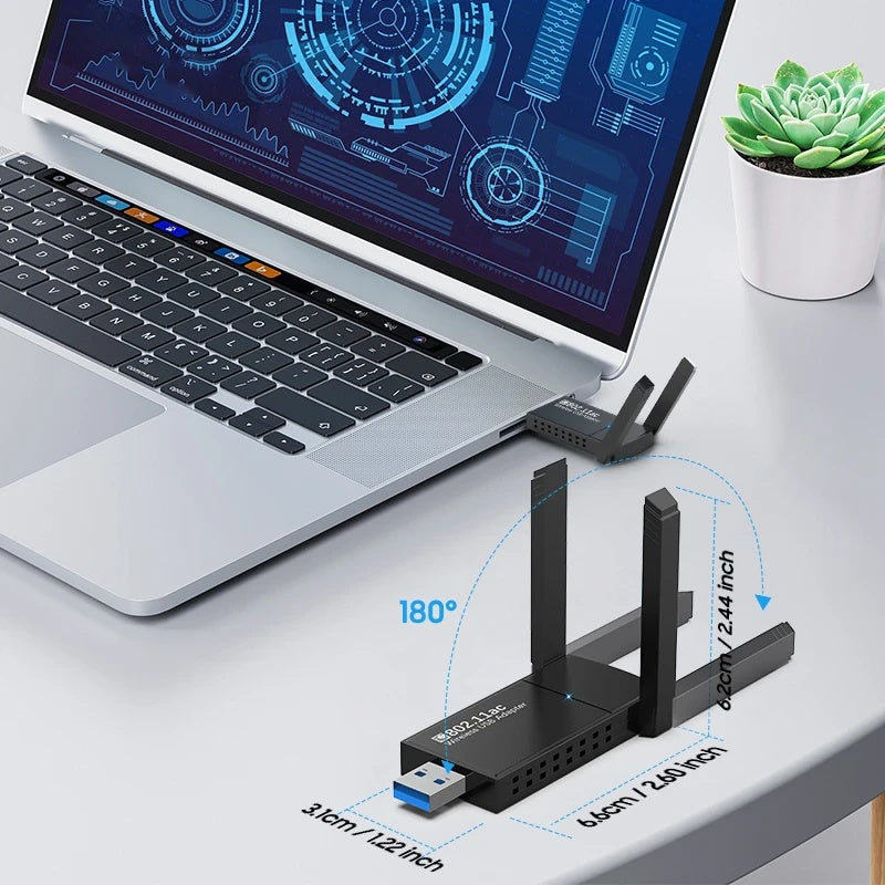 USB 3.0, WiFi Adapter, 1300Mbps, Dual Band, 5GHz, Long Range.