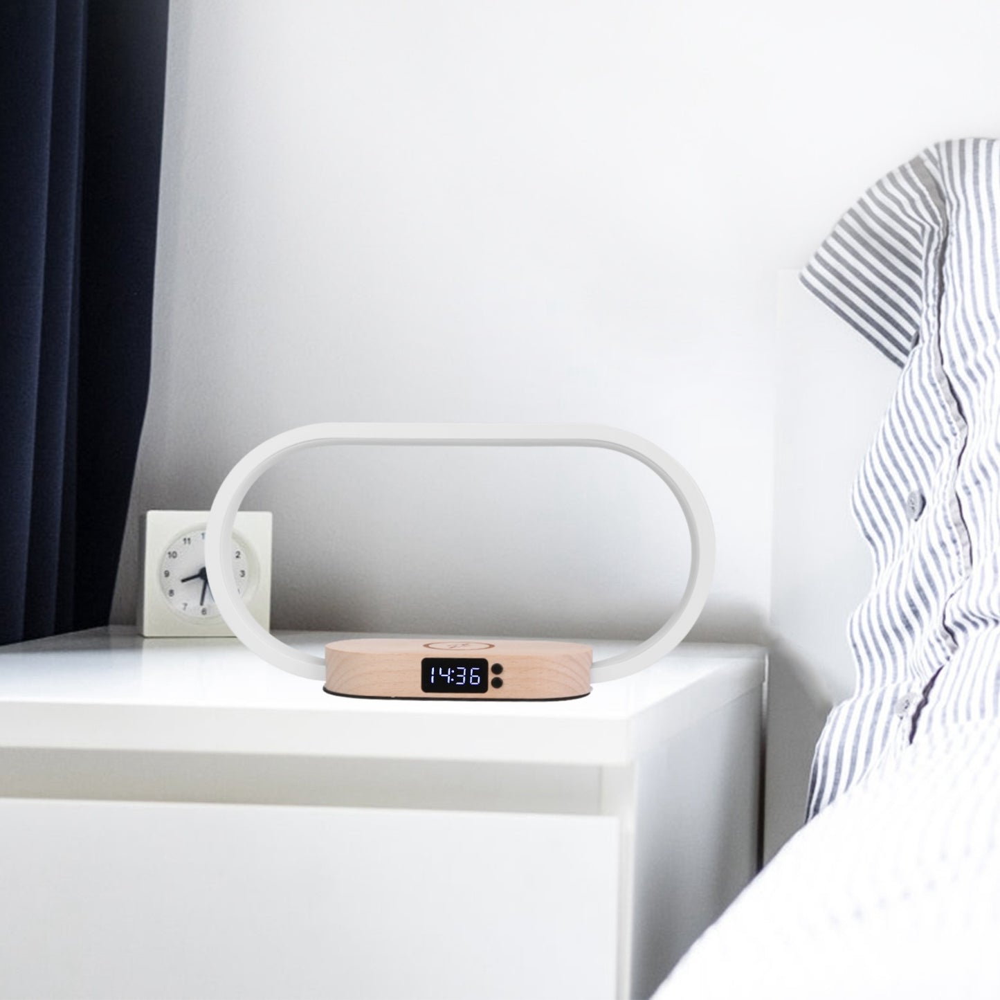 Touch Control Bedside Lamp with Clock & Wireless Charging | LED Dimmable Desk Lamp
