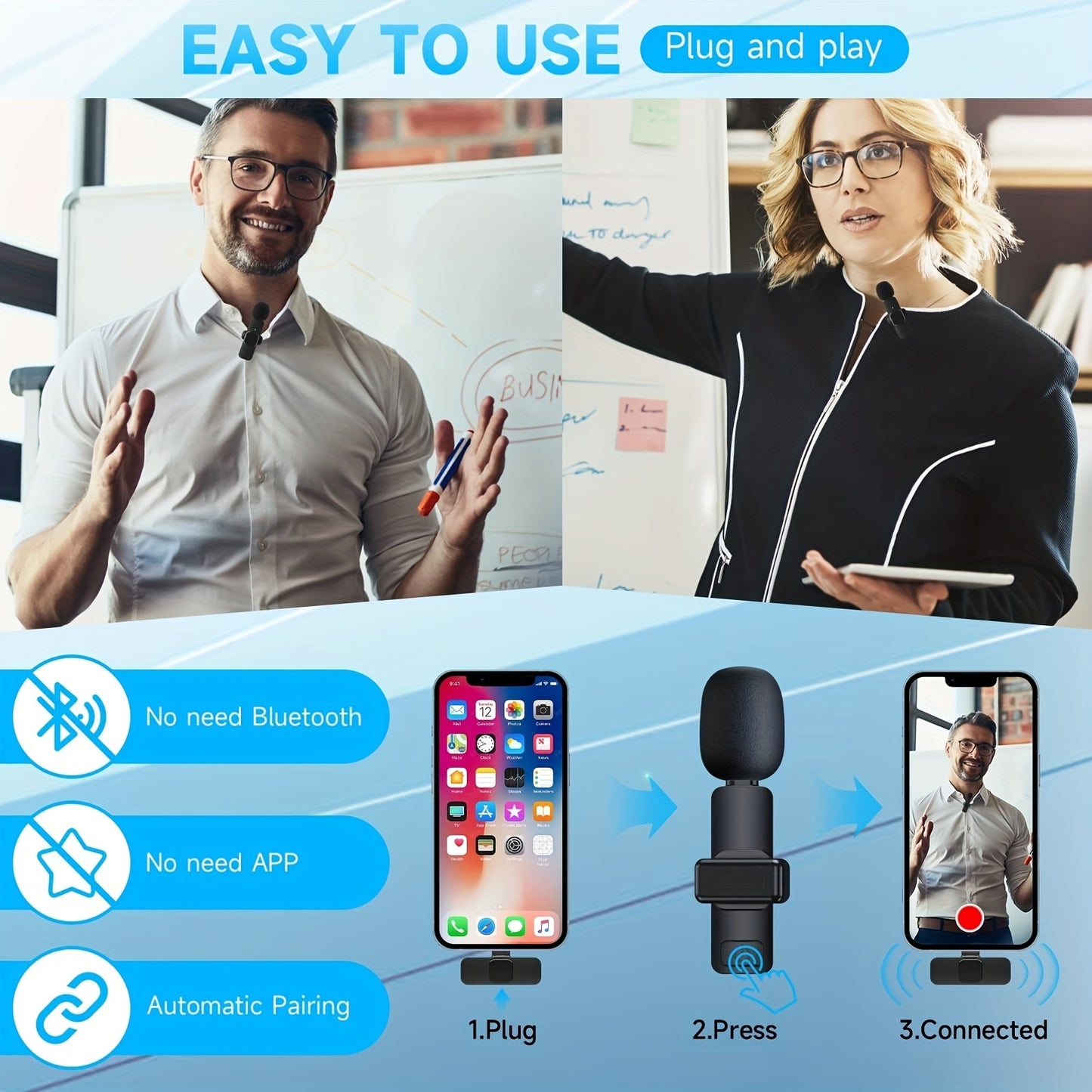 Wireless Lavalier Microphone for iPhone & iPad | Professional Clip-On Omnidirectional Mic for Interviews, Videos, Podcasts & YouTube