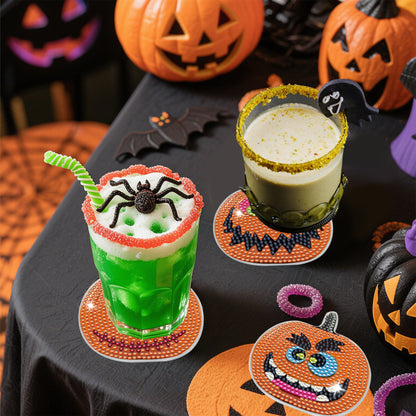 8 Packs Halloween Rhinestone Art Coasters – Multicolor Acrylic Pumpkin Design DIY Coaster Set with Imitation Diamonds