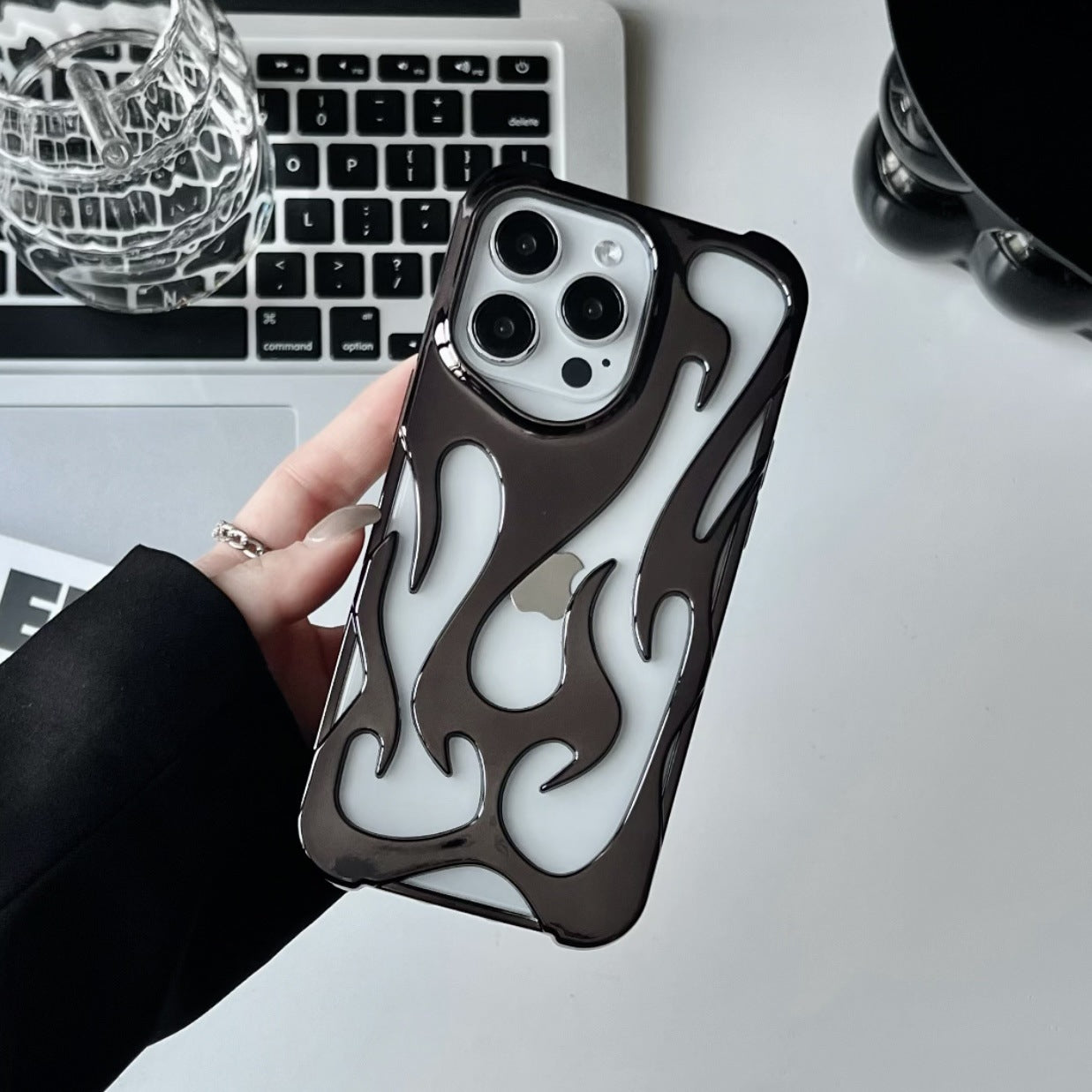 Flame Pattern Electroplated Heat-Dissipation Soft Case – Stylish Shockproof TPU Cover for iPhone Models