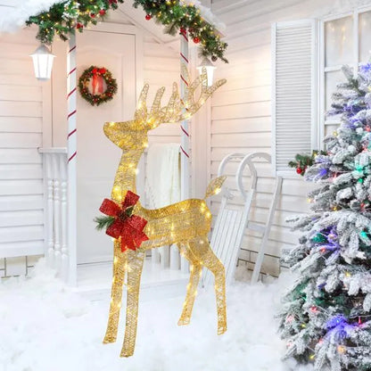 Christmas Reindeer Decoration with Pine Bow & Glitter Finish – Outdoor Holiday Yard Ornament