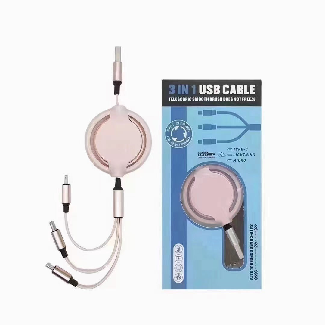 Three-in-one Mobile Phone Data Cable, Free Switching Of Interfaces, Multi-device Charging Is Super Convenient.