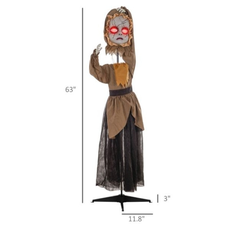 5.2ft Animated Halloween Doll Decoration – Spooky Doll with Glowing Red Eyes, Sound & Motion Activated by Touch or Noise