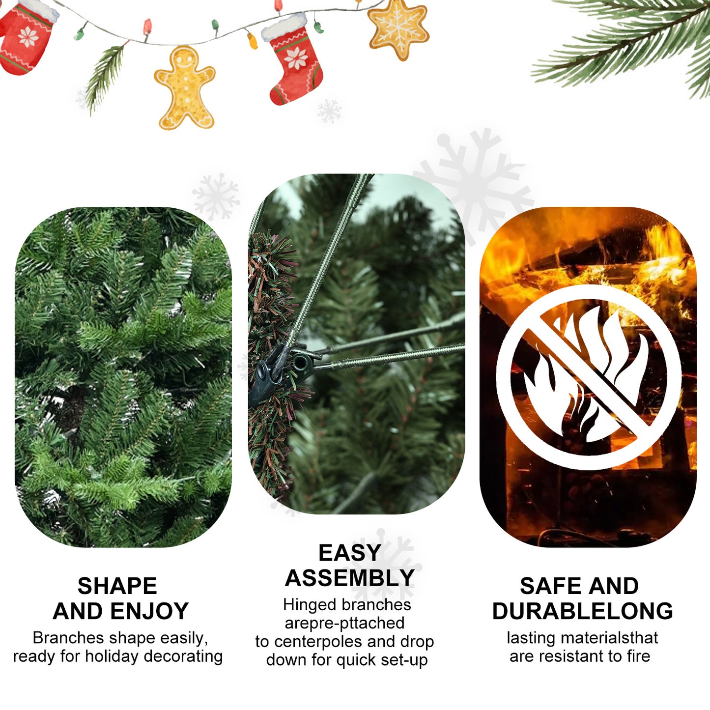 4ft / 5ft / 6.5ft / 7.5ft Hybrid Automatic PE/PVC Christmas Tree – Green Xmas Tree with Steel Frame & Realistic Branches