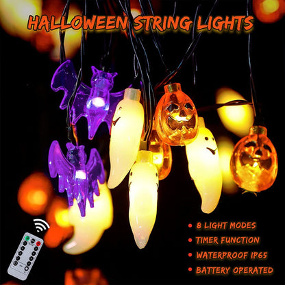 LED Halloween String Lights – Pumpkin, Spider, Bat & Skull Lanterns for Home, Garden & Party Decoration