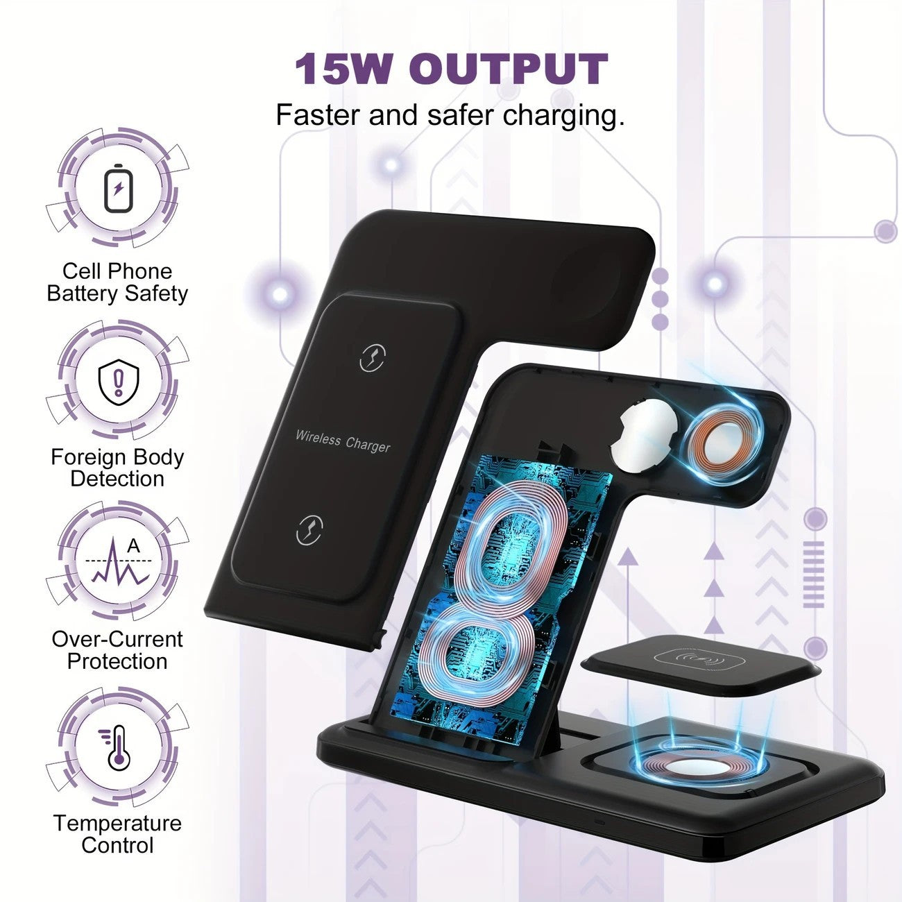 15W Fast Charging Three-in-one Wireless Charger