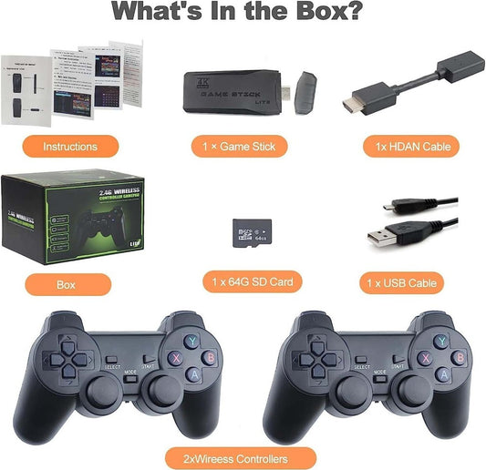 M8 Portable Mini Game Console – Plug & Play with 2 Wireless Controllers & 64GB SD Card, HDTV Output
