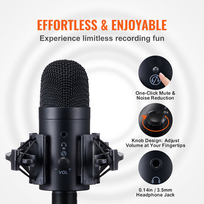 VEVOR USB Condenser Microphone Kit – 192kHz/24-bit with Boom Arm, Shock Mount & Mute Button