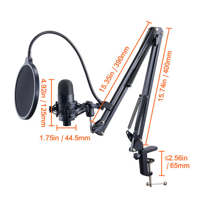 VEVOR USB Condenser Microphone Kit – 192kHz/24-bit with Boom Arm, Shock Mount & Mute Button