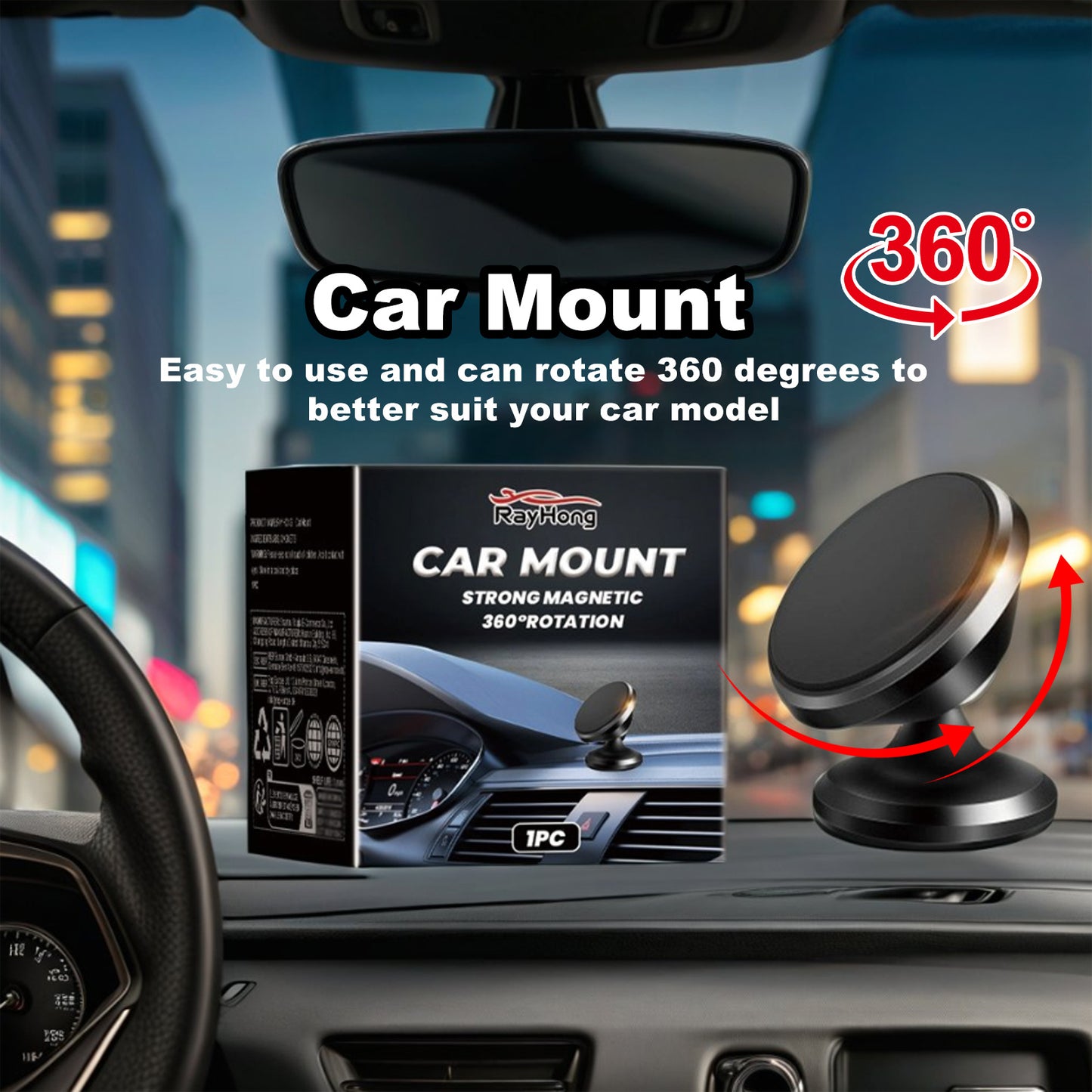 Rayhong Magnetic Folding Car Phone Stand | 360° Rotating Dashboard Mount