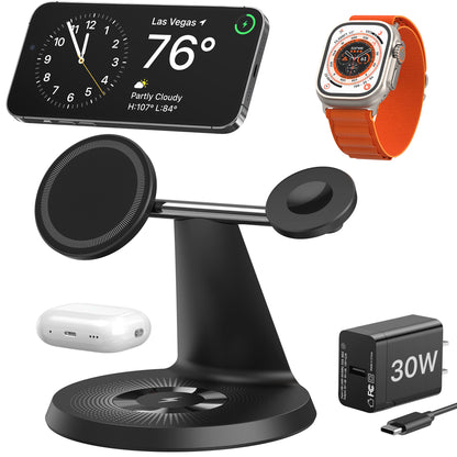 3 In 1 Wireless MagSafe Charging Station For Multiple Devices 30W Adapter Included