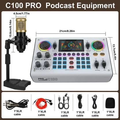 C100PRO Lightweight And Portable Digital Sound Card, Real-time Voice Changer, Intelligent Noise Reduction, And Instrument Reverberation