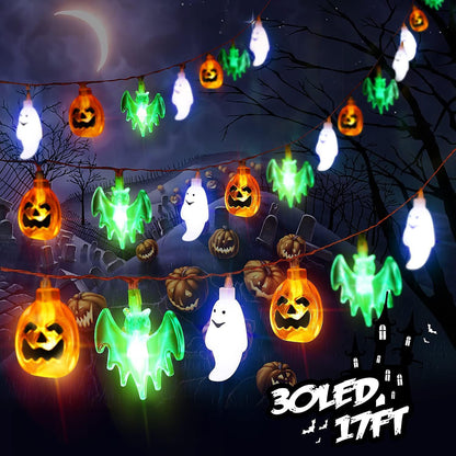 LED Halloween String Lights – Pumpkin, Spider, Bat & Skull Lanterns for Home, Garden & Party Decoration