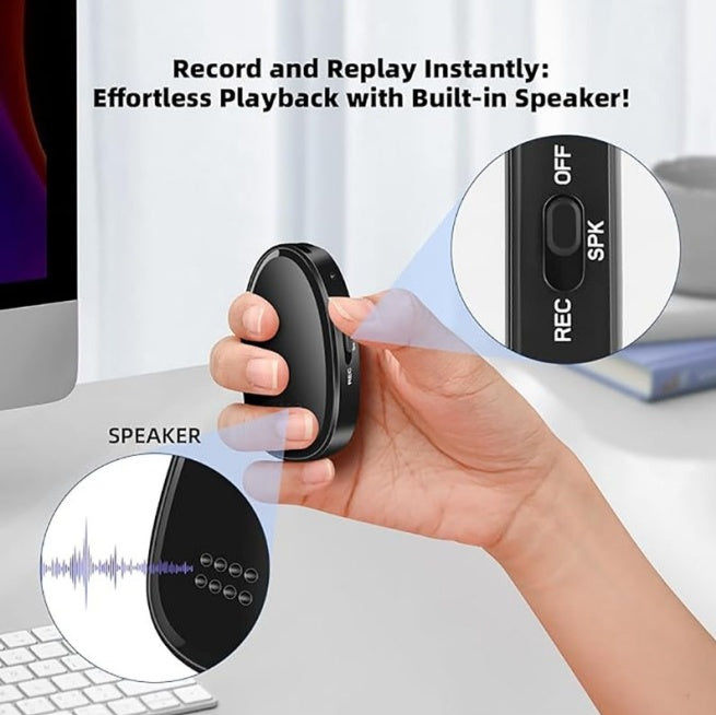Mini Magnetic Voice Recorder | Built-In Speaker, 22H Recording, USB-C