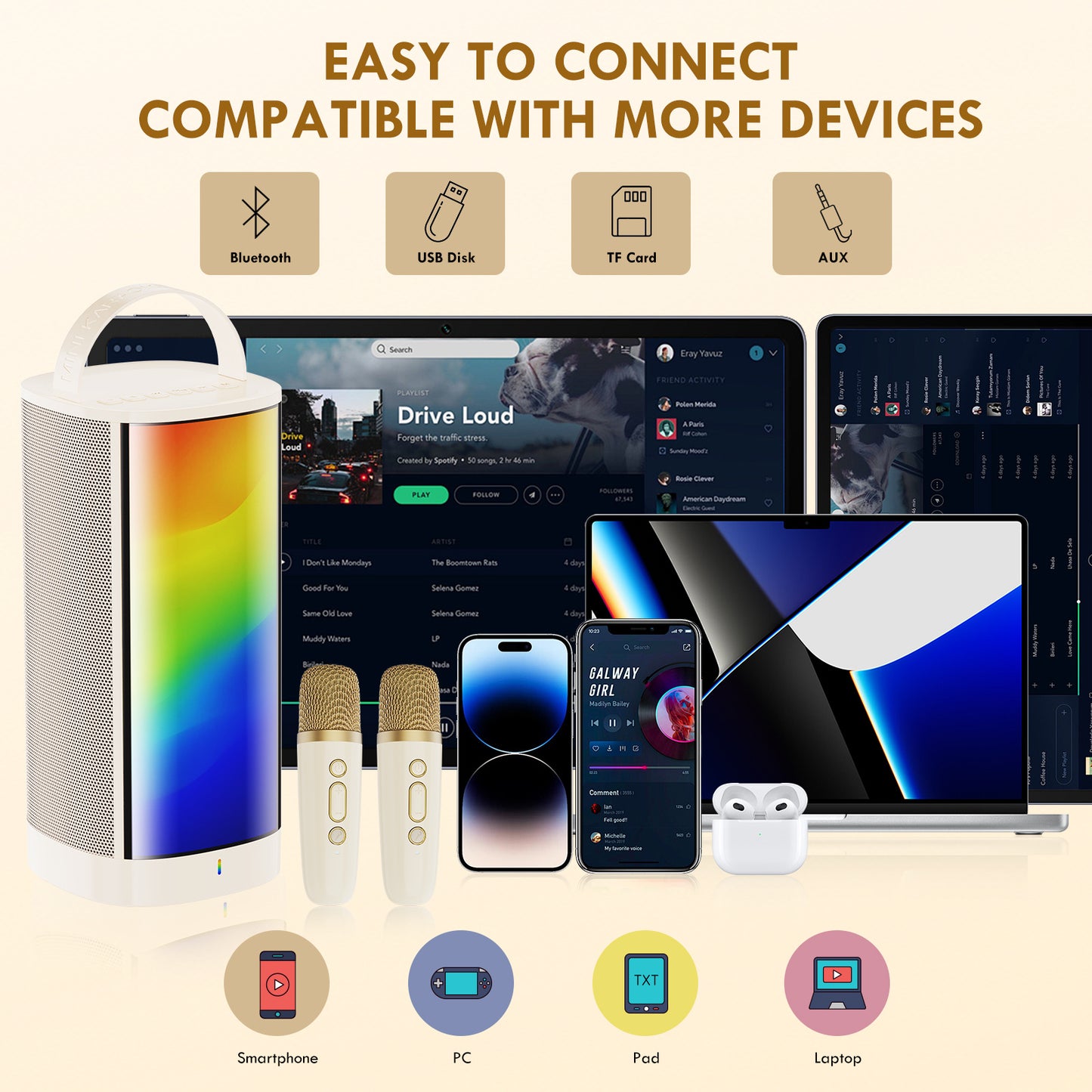 JYX D31-T Karaoke Machine – Portable Bluetooth Speaker with 2 Wireless Microphones for Adults & Kids