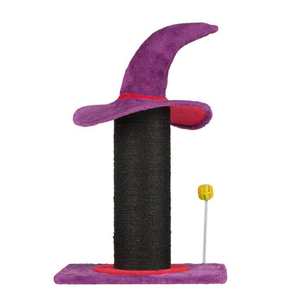 Halloween Wizard Hat Cat Scratching Post with Spring Ball Toy – Spooky Purple Cat Scratcher for Indoor Cats