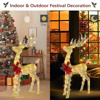 Christmas Reindeer Decoration with Pine Bow & Glitter Finish – Outdoor Holiday Yard Ornament