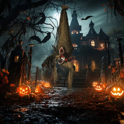 Sound-Activated Hanging Ghost with Red LED Eyes – 3ft Halloween Decoration with Moving Arms & Spooky Sounds