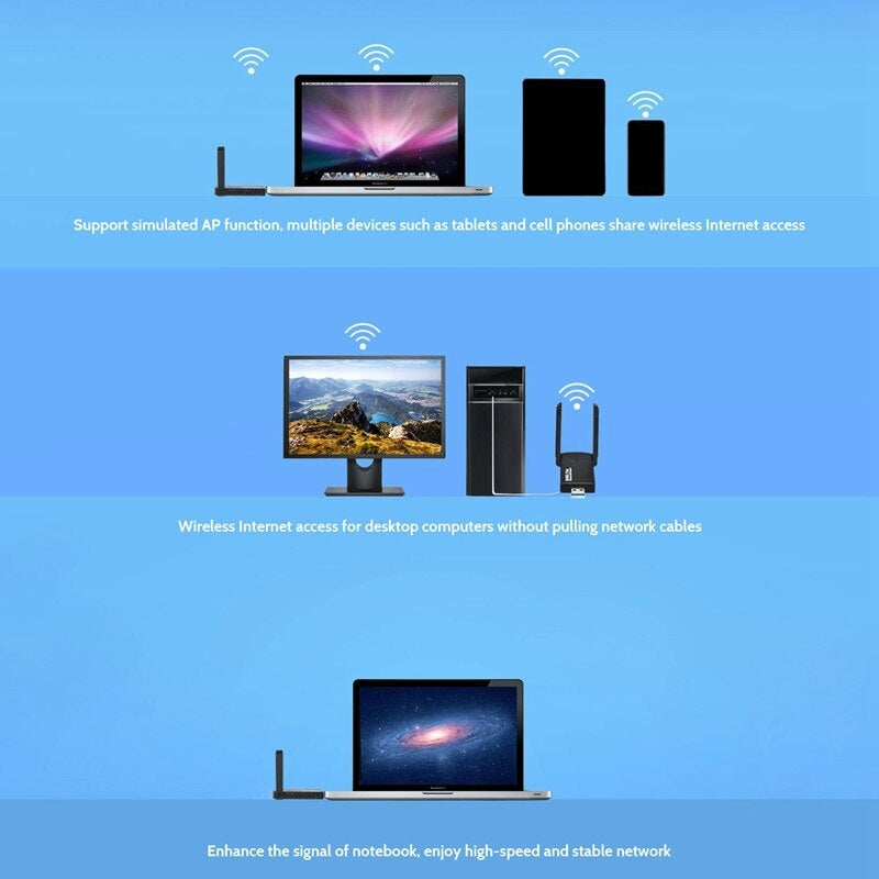 USB 3.0, WiFi Adapter, 1300Mbps, Dual Band, 5GHz, Long Range.