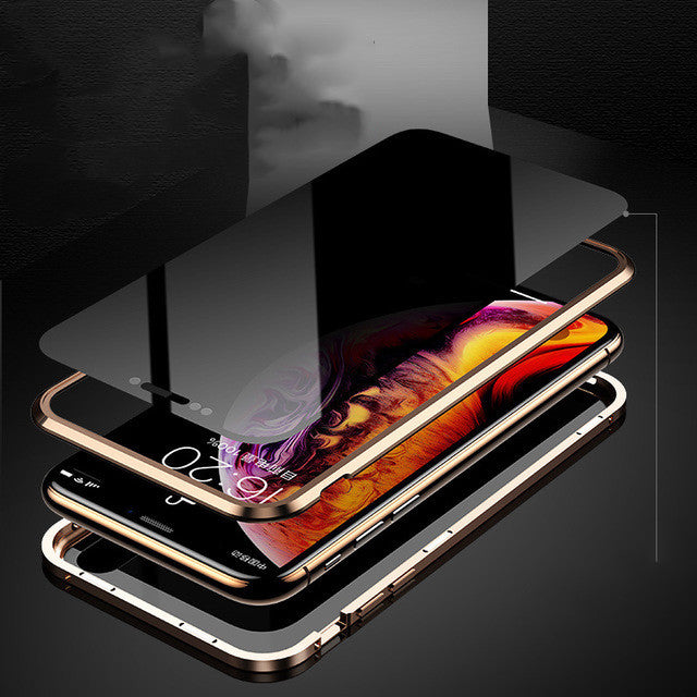 Magnetic Anti-Peep Privacy Case | Metal Frame + Tempered Glass for iPhone
