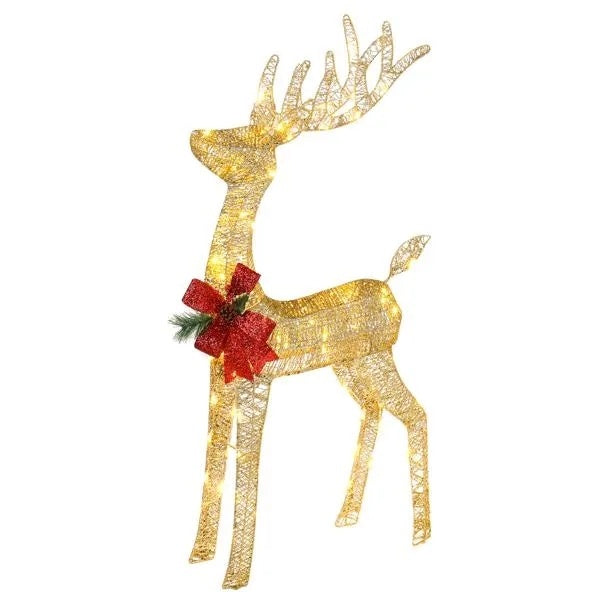 Christmas Reindeer Decoration with Pine Bow & Glitter Finish – Outdoor Holiday Yard Ornament