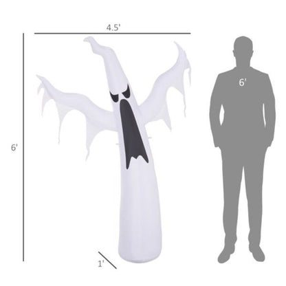 6ft Inflatable White Ghost with LED Lights – Halloween Outdoor Yard Decoration with Fan, Stakes & Ropes