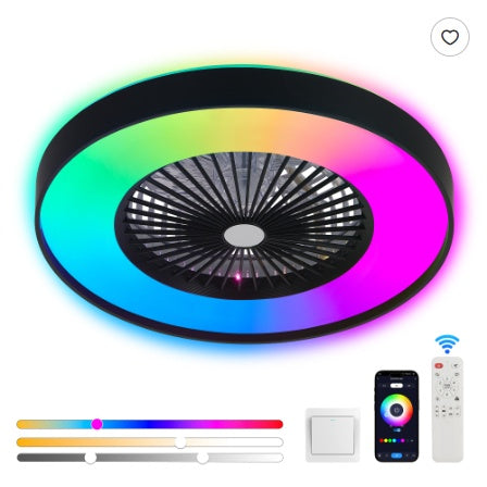 23 Inch Black Ceiling Fan Light With LED RGB   Dimmable & Color Changing, APP & Remote Control, Modern Smart Ceiling Fan For Living Room, Bedroom, And Dining Room  Silent 6-Speed Reversible DC Motor