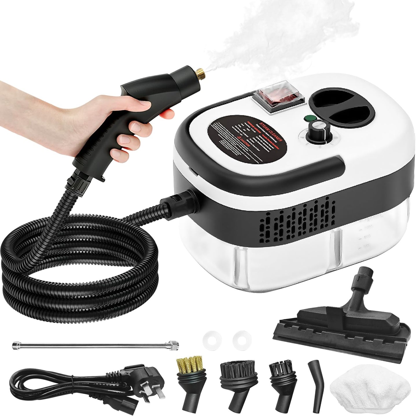 2500W Handheld Steam Cleaner with 1.2L Tank – High-Pressure Portable Steamer for Home, Kitchen, Car, Bathroom, Furniture & Grout (7 Attachments Included)