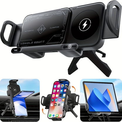 15W Wireless, Car Phone Holder, Magnetic, Fast Charger, Auto Rotation, Auto Clamping.