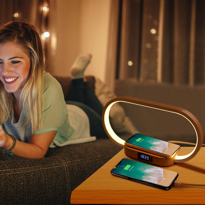 Touch Control Bedside Lamp with Clock & Wireless Charging | LED Dimmable Desk Lamp
