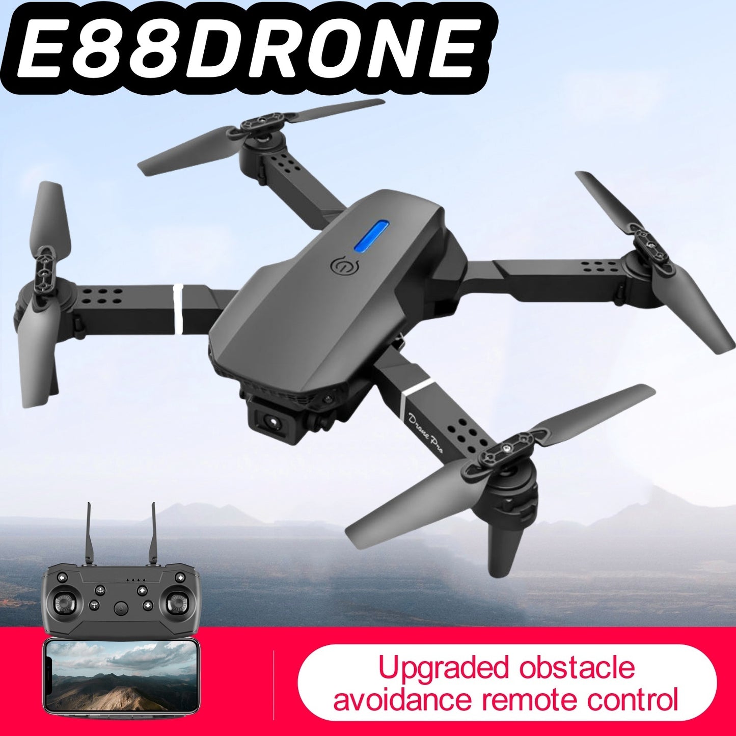 E88 Foldable Smart Camera Drone – Single Camera with Real-Time Transmission & One-Click Takeoff/Landing