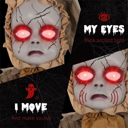 5.2ft Animated Halloween Doll Decoration – Spooky Doll with Glowing Red Eyes, Sound & Motion Activated by Touch or Noise
