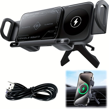 15W Wireless, Car Phone Holder, Magnetic, Fast Charger, Auto Rotation, Auto Clamping.