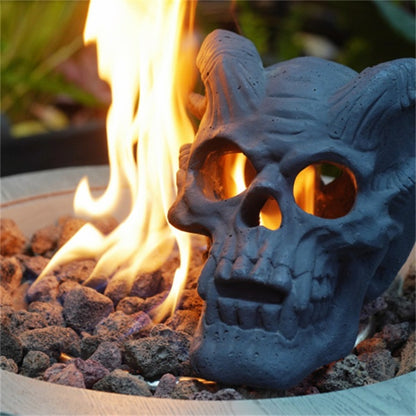 Metal Skull Gas Log for Fire Pit – Handmade Fireproof Halloween Decoration with Realistic Burning Effect