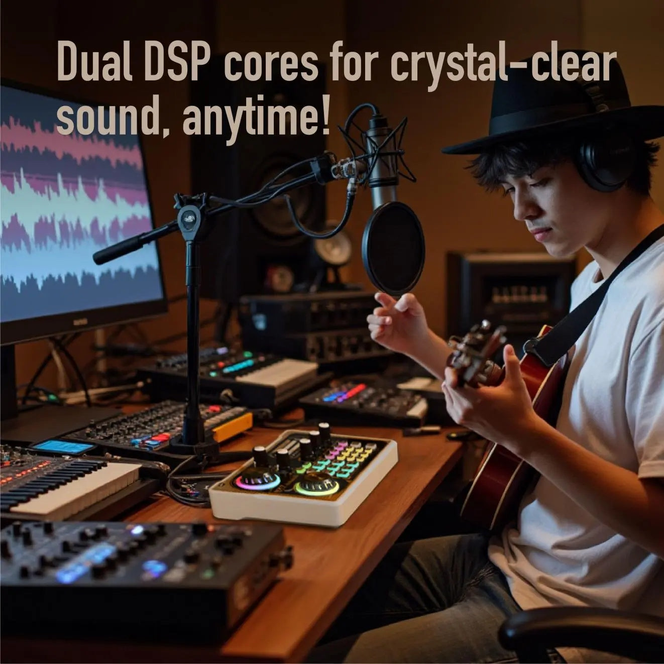 NX7 LED Karaoke Mixer - Stunning Lighting Effects, Backing Vocal Function, PC Microphone Kit, Dual Ports For Mobile Phones, Podcast Mixing Equipment For Any Age