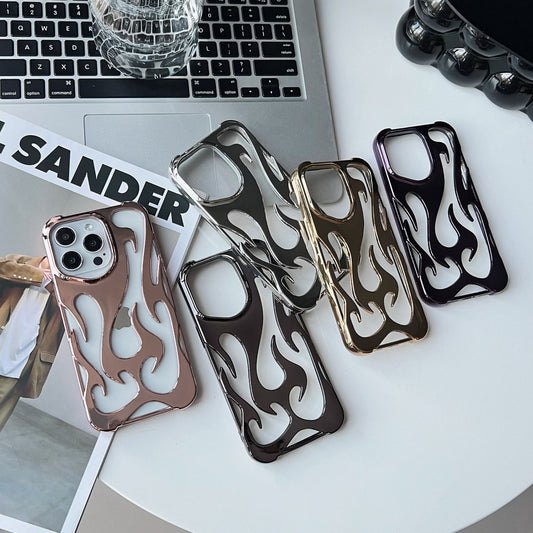 Flame Pattern Electroplated Heat-Dissipation Soft Case – Stylish Shockproof TPU Cover for iPhone Models