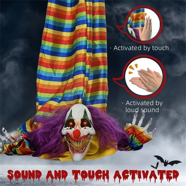 Hanging Clown with LED Eyes, Sound & Motion Activated - Halloween Decoration