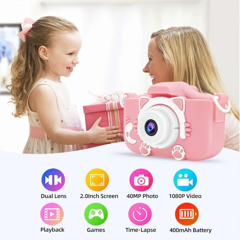 Pink Cat Kids Camera | Photo & Video | 8 Selfie Filters | 400mAh Battery – Perfect Birthday & Outdoor Gift